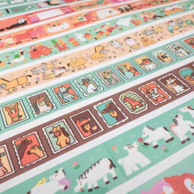 蘑菇屯 日本进口 Aiueo新款生肖马年可爱小人和纸胶带 手帐拼贴