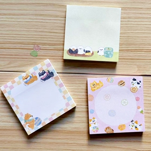 Gaia卡通手绘方形便利贴 柴犬猫咪寿司付笺便签 日本进口 蘑菇屯