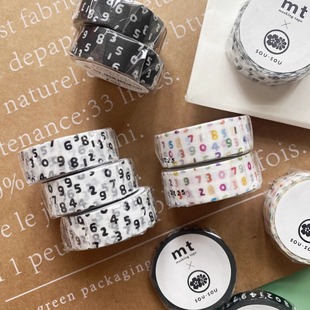 蘑菇屯 日本进口 mt×sousou联名数字和纸胶带 文字小象拼贴素材