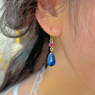 迷你版哈尔蓝　哈尔的耳环克莱因蓝耳钉复古蓝色系法式水滴耳坠