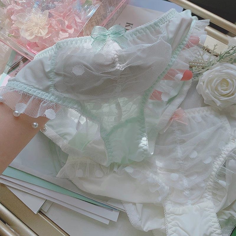 peach honey/桃蜜糖日系可爱波点内裤甜美中腰牛奶丝网纱三角裤