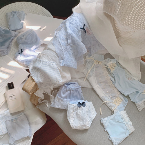 【清新浅蓝】桃蜜糖内裤女蕾丝性感日系可爱少女中低腰薄冰丝甜美 - 封面