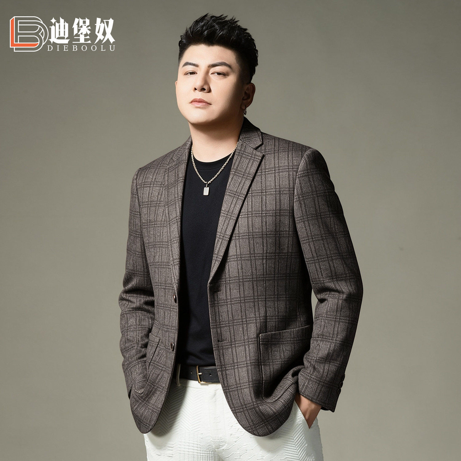 欧洲站老钱风格纹西装外套男士秋季商务休闲单排扣高级感西服男装