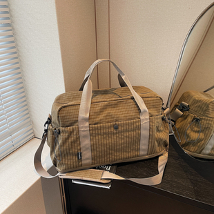 短途大容量旅行袋男韩版格子轻便手提运动健身包女出差旅游行李包