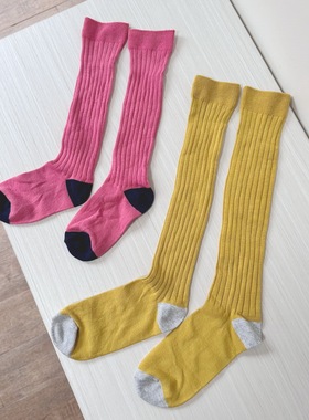 6-12岁 出口英国童装棉弹坑纹纯色长筒袜 女童百搭彩色袜子