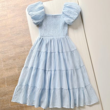 7-16岁 出口美国童装 夏季天丝气球袖公主连衣裙 长裙 女中大童