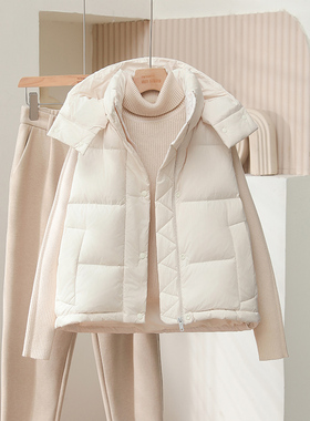 lu家4格泡芙白色羽绒马甲女短款2025年秋冬新款连帽外穿马夹外套