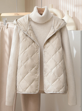 新款羽绒马甲女背心菱形格小香风短款连帽宽松内胆内搭外套