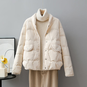 宽松百搭显瘦外套 羽绒服女白鸭绒立领花边轻薄短款 冬季 新款