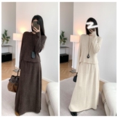 高腰针织半身裙长裙套装 胶囊衣橱 毛衣 秋冬圆领短款 慵懒两件套