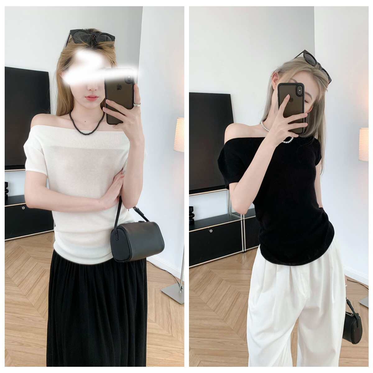 多穿法的领子 斜肩/一字百搭莱赛尔短袖针织衫天丝上衣夏季显瘦女