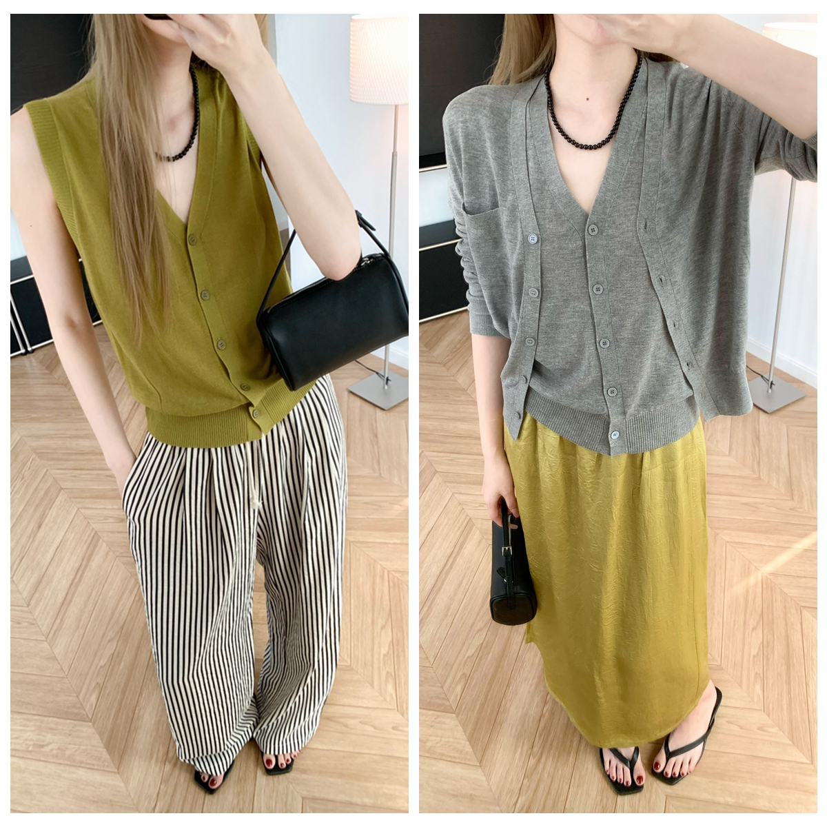 叠穿的魅力 干爽透气 春夏通勤天爽亚麻针织马甲背心/开衫两件套