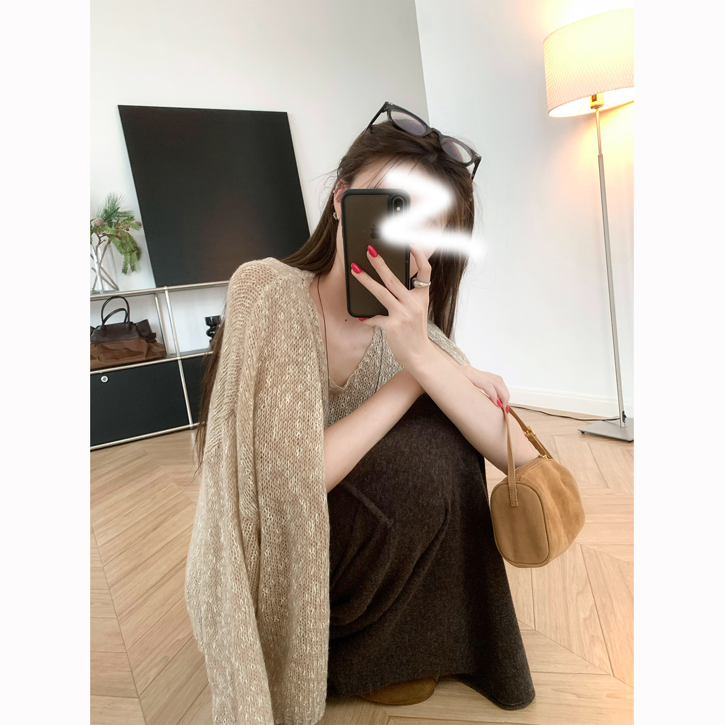 自留私服鹿毛绒U领针织背心