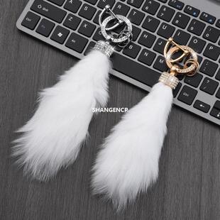 跨境狐狸毛皮草挂件男女汽车钥匙扣包包挂饰毛绒尾巴真皮钥匙圈挂