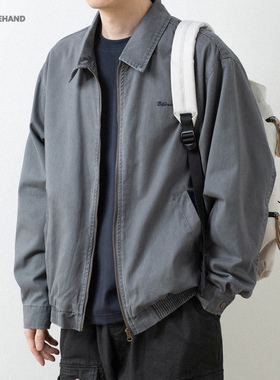 LFH写意 春季新款日系工装复古水洗全棉宽松休闲翻领拉链夹克外套