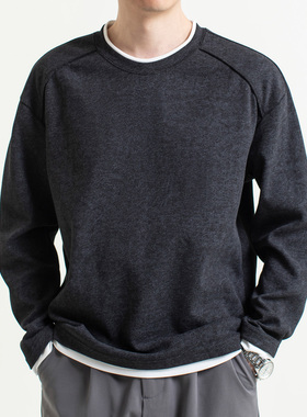 LFH写意 春秋季新款圆领套头纯色卫衣男日系宽松直筒休闲内搭上衣