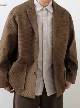 LFH写意 日式复古格子西装呢外套男春秋冬文艺便服西单男休闲西服