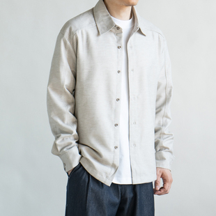 复古老钱风混纺肌理亚麻长袖 LFH写意 春季 新款 男休闲简约衬衣 衬衫