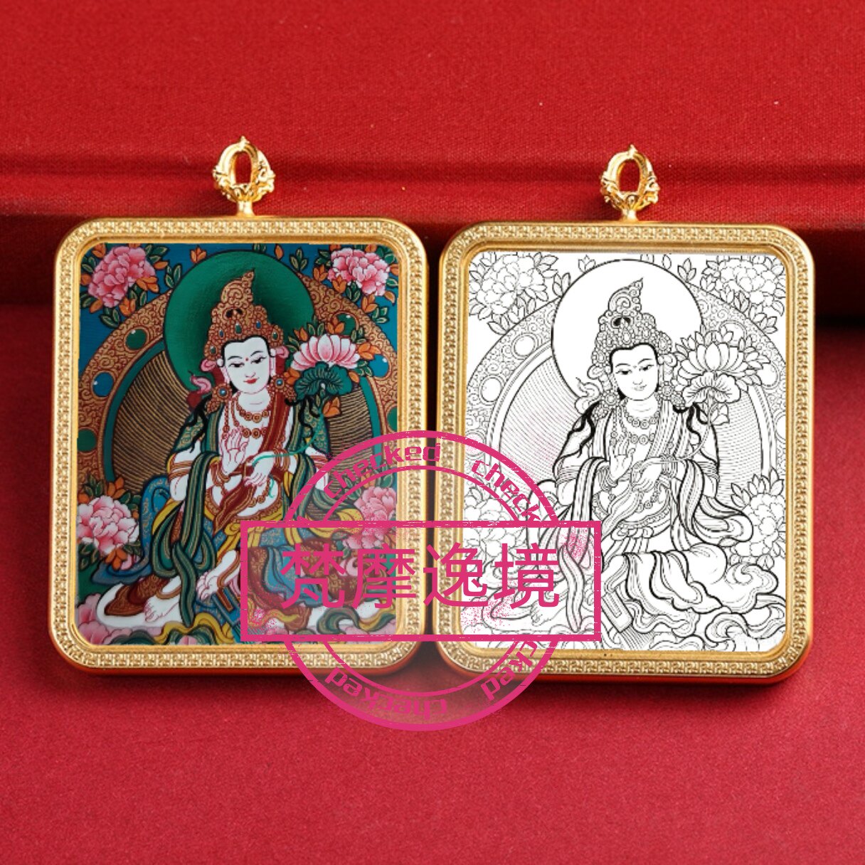 唐卡手绘DIY大势至菩萨唐卡吊坠画芯涂色佛像白描唐卡白描F181