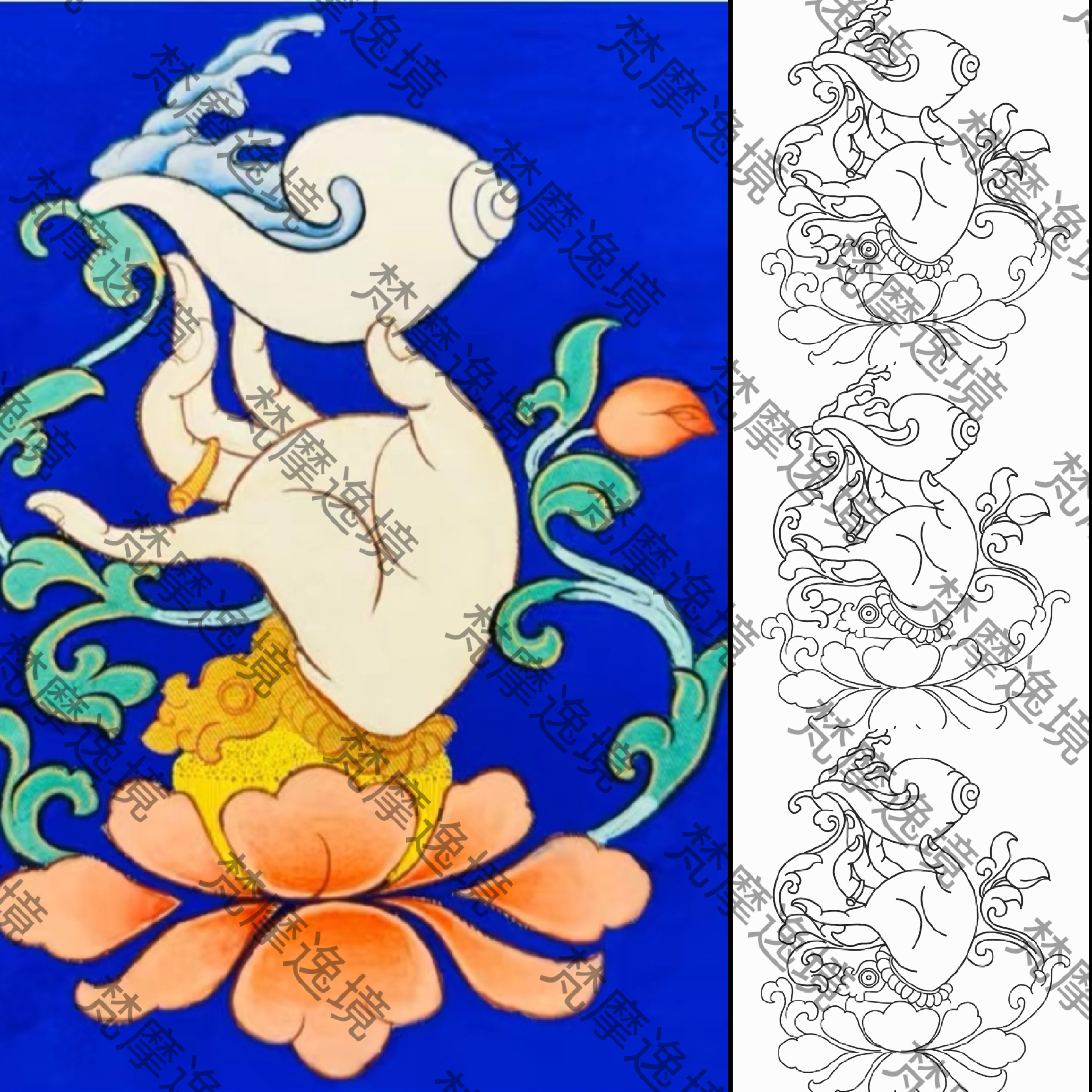 唐卡线稿DIY佛手唐卡西藏唐卡纯手绘唐卡描金佛像白描线稿
