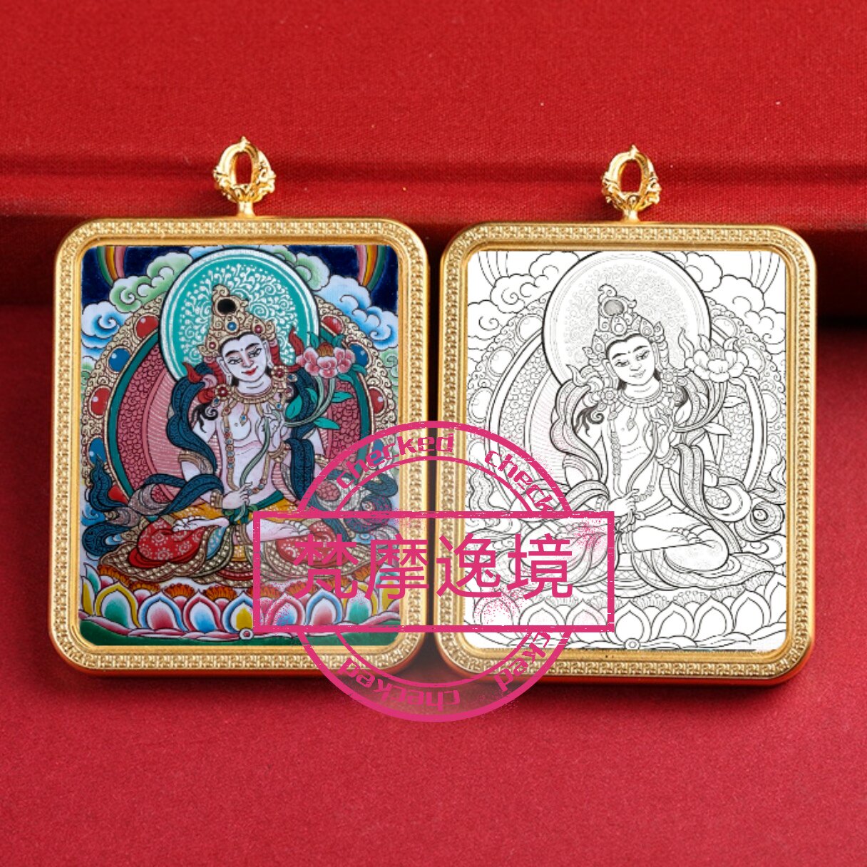 唐卡手绘DIY大势至菩萨唐卡吊坠画芯涂色佛像白描唐卡白描F214