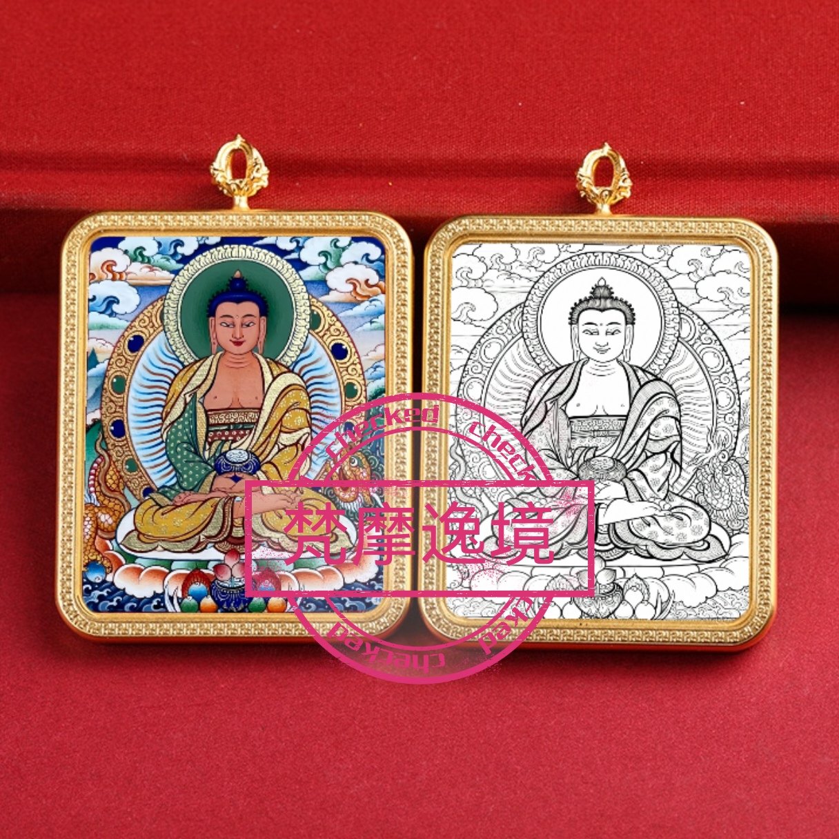 唐卡手绘DIY阿弥陀佛唐卡吊坠画芯描金涂色佛像白描唐卡白描