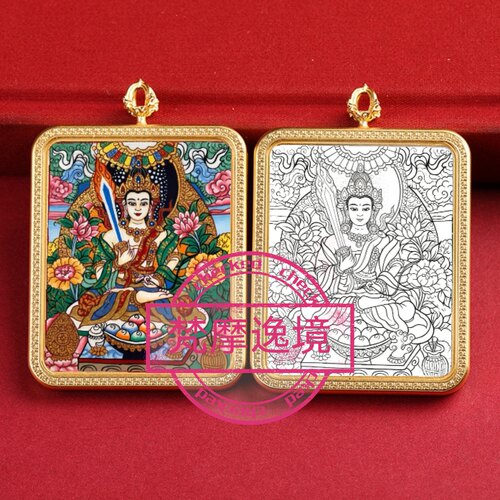 唐卡手绘DIY虚空藏菩萨唐卡吊坠画芯涂色佛像白描唐卡白描F226