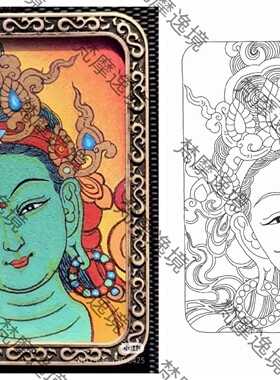 唐卡线稿DIY绿度母唐卡西藏唐卡纯手绘唐卡描金佛像白描线稿