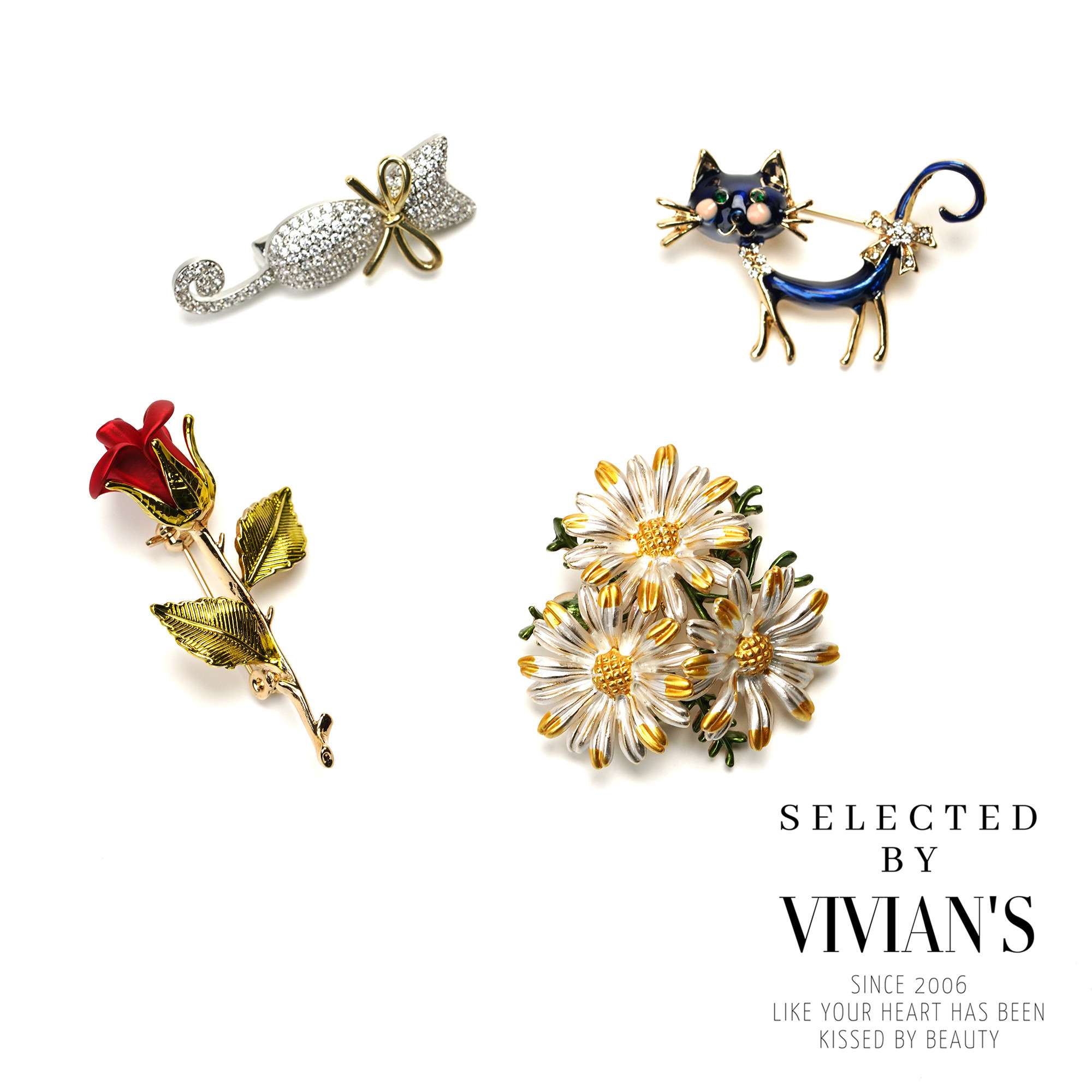 彩绘水钻金属胸针~精致优雅~玫瑰雏菊猫咪锆石别针胸花正装配饰,饰品/流行首饰/时尚饰品新,胸针,淘宝优惠券,粉丝福利购,淘宝优惠卷