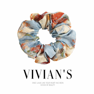 大肠卷发绳皮筋马尾大肠发圈 天蓝花语 Vivian s锈红淡黄花朵发圈