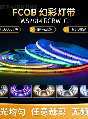 FCOB幻彩RGBW可编程WS2814柔性LED灯带896灯匀光流水全彩24V灯条