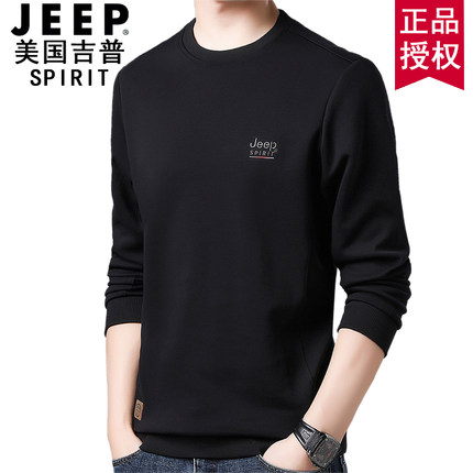 JEEP官方正品春秋冬新款圆领加绒卫衣男士长袖t恤宽松休闲上衣潮