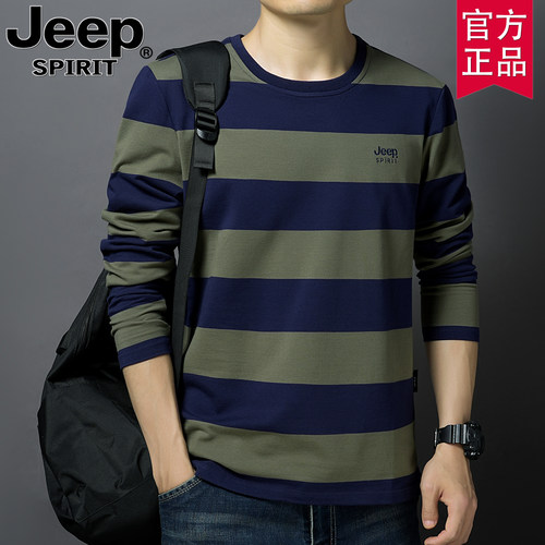 jeep长袖纯棉条纹t恤男舒适上衣