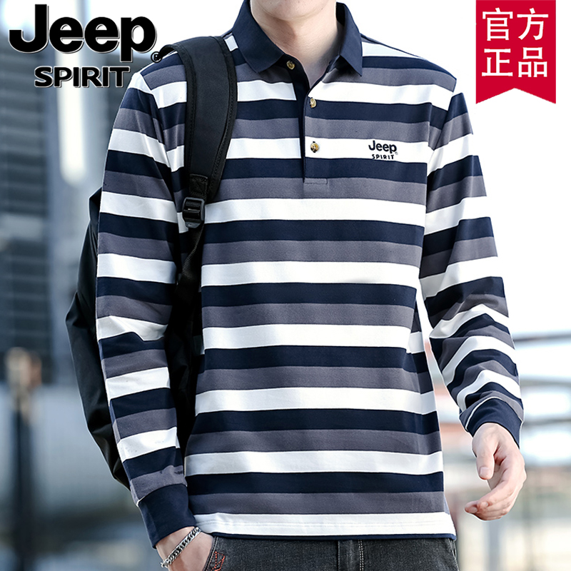 jeep长袖休闲男士纯棉t恤polo衫