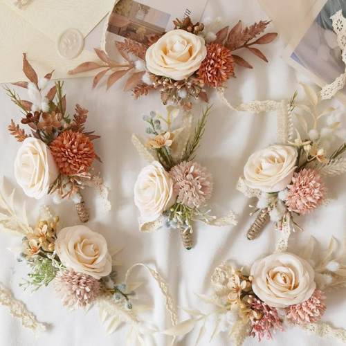 森系小清新香槟色玫瑰胸花