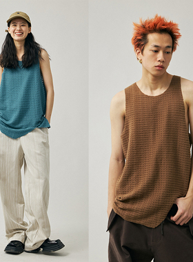 NKGC 2022S/S夏季复古街头解构镂空格子磨毛背心情侣套头马甲中性