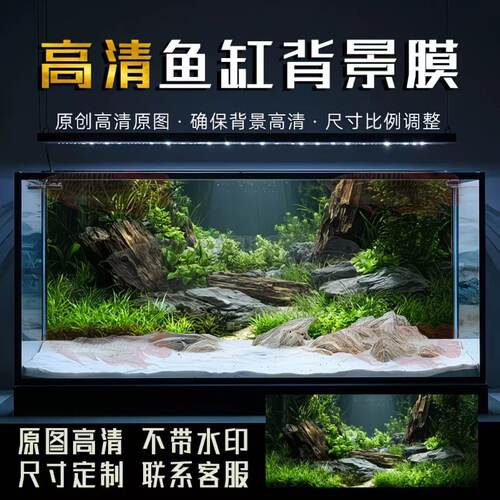 鱼缸背景画贴纸高清贴纸鱼缸造景外贴里贴水草贴纸