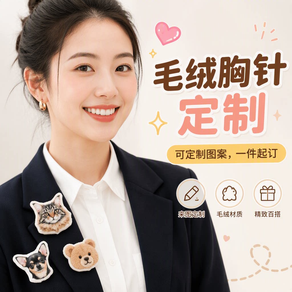 日系软萌粉色胸针毛绒质感外套装饰扣ins风少女心配饰来图定做