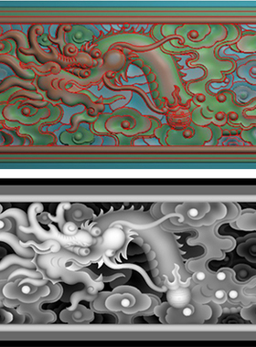 龙柜拉手精雕图 浮雕图 灰度图 电脑雕刻图 F3816