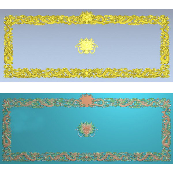 精雕图 灰度图 九龙戏珠 牌匾 九龙边框镂空中龙头大拼合板 F3792