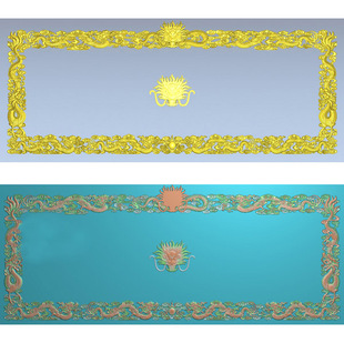 精雕图 灰度图 九龙戏珠 牌匾 九龙边框镂空中龙头大拼合板 F3792