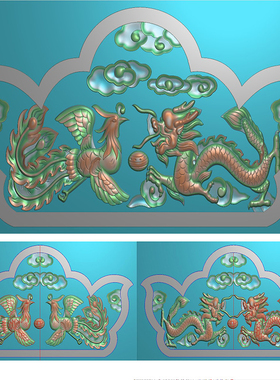 龙凤碑帽精雕图碑头灰度图龙凤戏珠墓碑石材雕刻图JDP带线 F4101