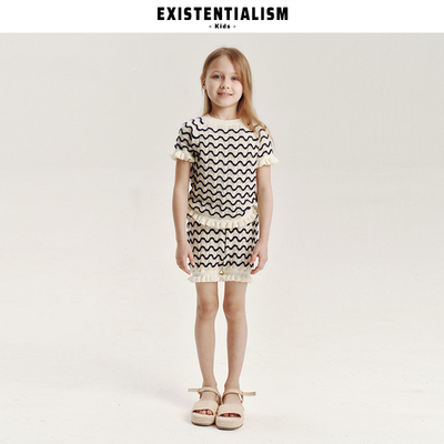 EXISTENTIALISMkids26ss新款小女孩独特漂亮套装木耳边针织款童装