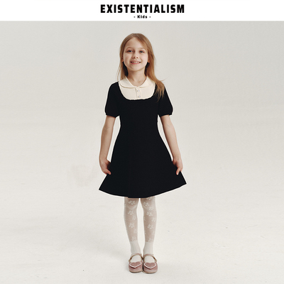 EXISTENTIALISMkids26ss新款复古学院风长裙花瓣领重工针织连衣裙