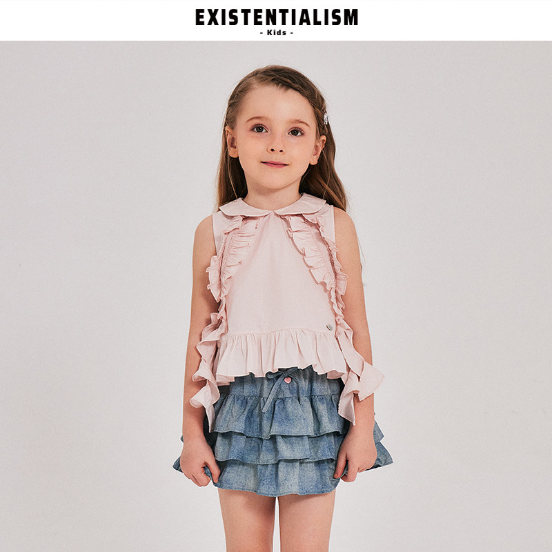 EXISTENTIALISMkids26新款春夏可爱无袖女童上衣背心娃娃领女童装