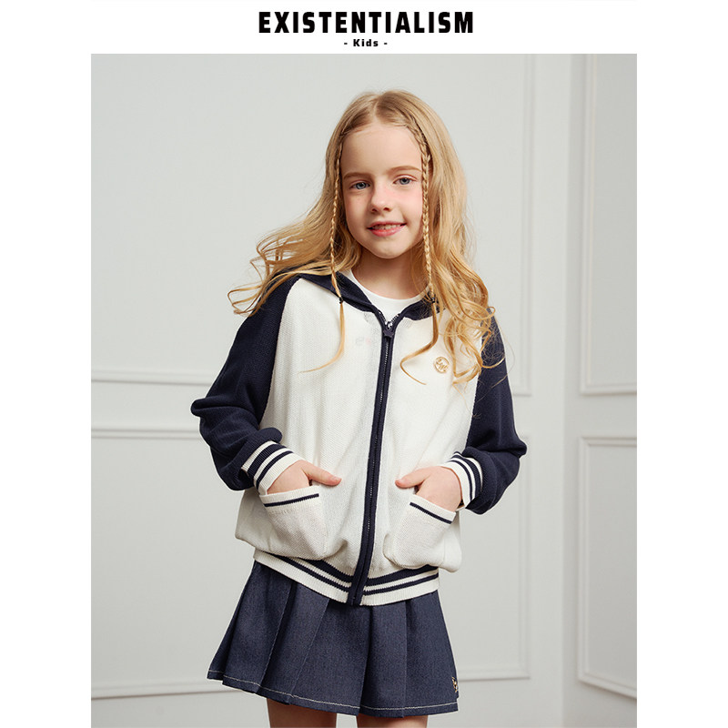 EXISTENTEIALISMkids 春夏新款女童复古肌理百搭学院针织外套