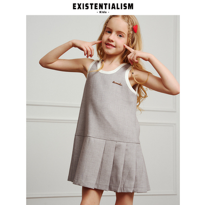 EXISTENTIALISMkids女童新款包边撞色灰色背心裙