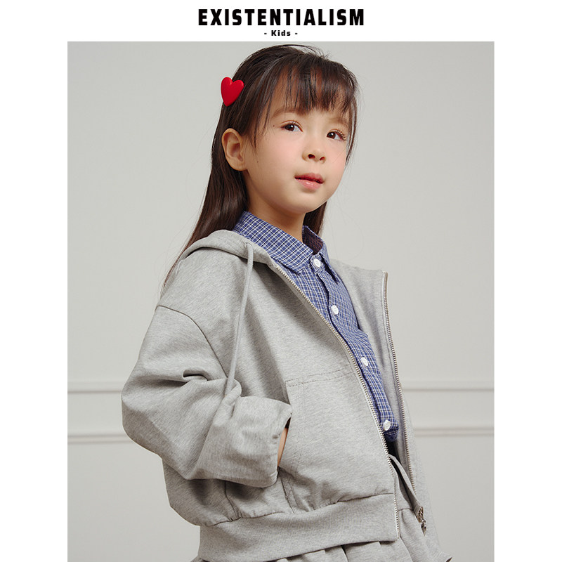 EXISTENTIALISMkids印花休闲卫衣半身裙套装女童宽松运动两件套
