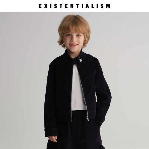 EXISTENTIALISMKids 26秋冬男童美式复古风丝绒拼接牛仔夹克外套