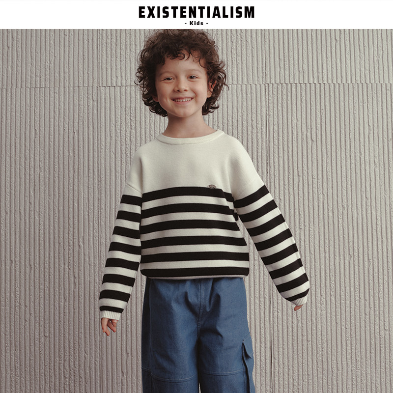 EXISTENTIALISMKids25秋冬新款童装条纹套头毛衣简约百搭长袖上衣